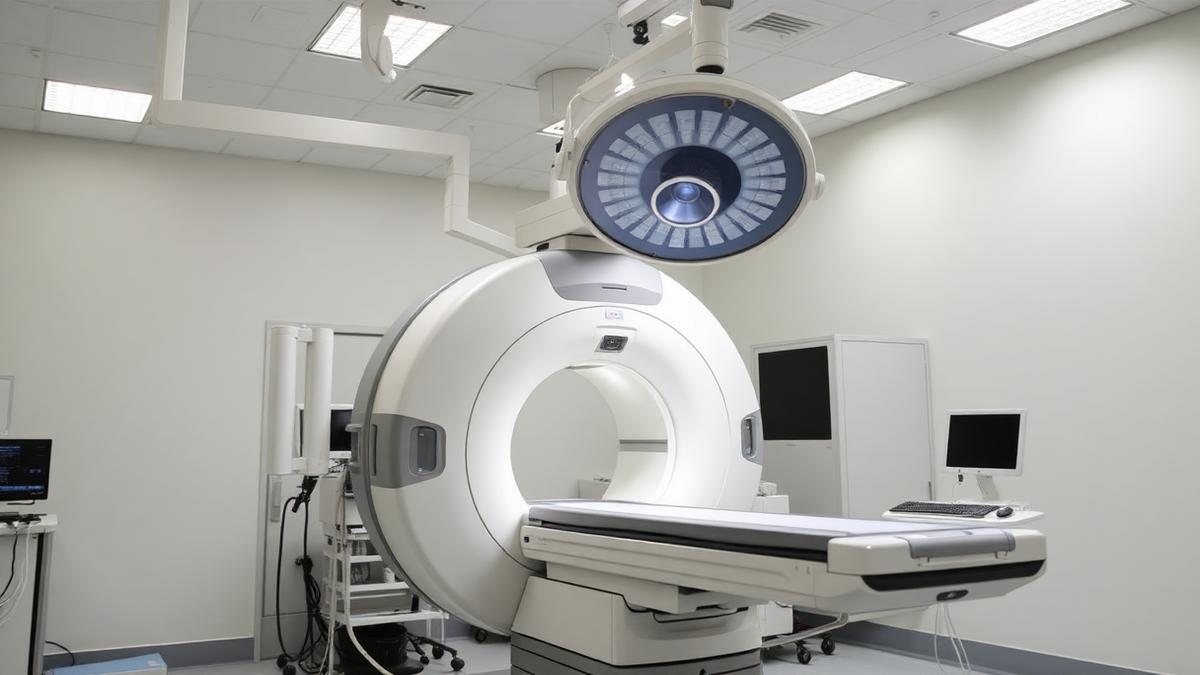 C-arm fluoroscopy machine in an operating room during a surgical procedure