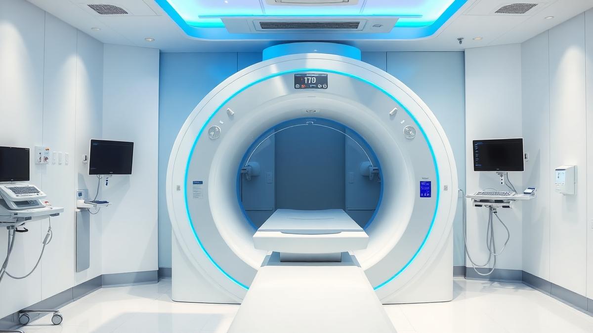 Modern CT scanner in a hospital radiology department with technologist