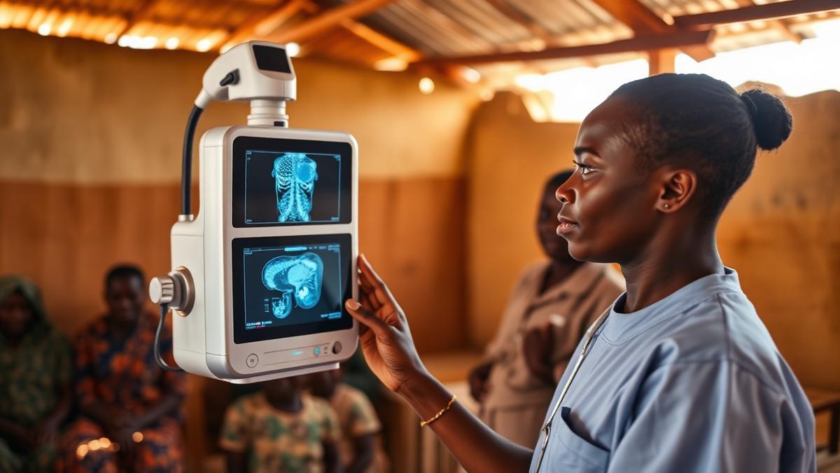 Futuristic medical imaging department with advanced technology and AI interfaces