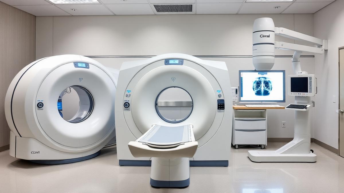 MRI, CT, and digital X-ray equipment side by side in a modern imaging department