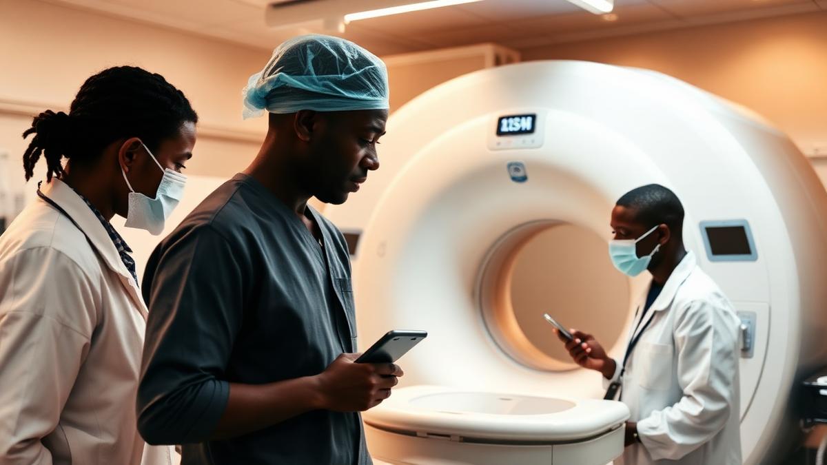 Medical imaging service engineers working on MRI and CT equipment in a developing market hospital